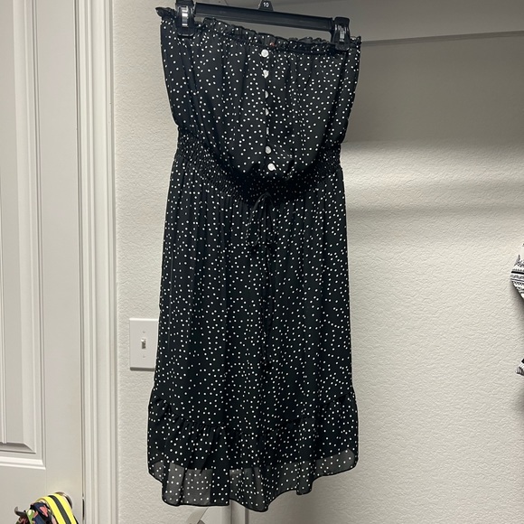 Black White Polka Dot Bandeau Mini Midi Dress - Picture 4 of 4